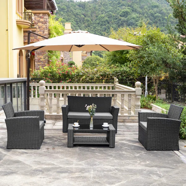 Alfonso 4 Piece Rattan Sofa Seating Group with Cushions | Wayfair Professional