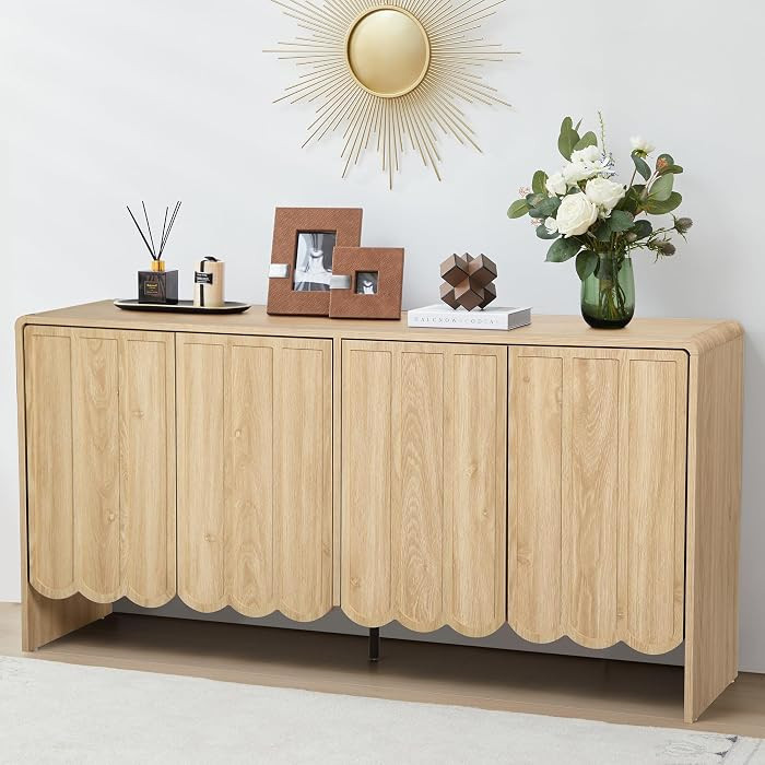 Sideboard Buffet Cabinet, Accent Storage Cabinets with 4 Doors, Farmhouse Wood Cabinet with Adjus... | Amazon (US)