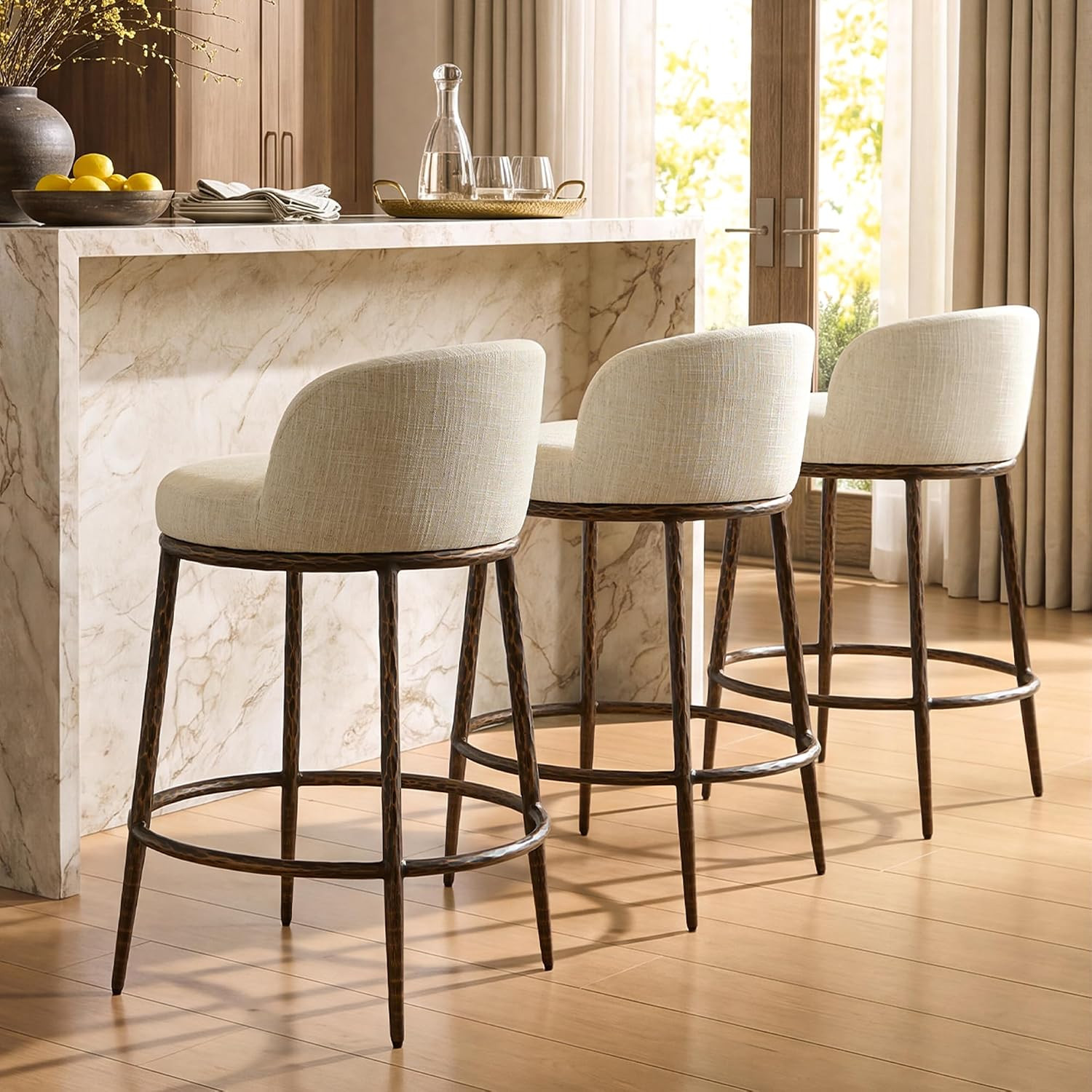 Morden Fort Hammered Counter Height Bar Stools Set of 3, Antique Bronze | Amazon (US)