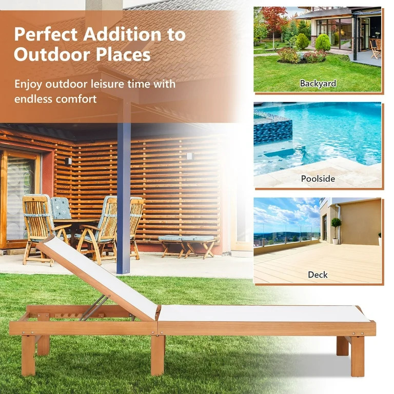 Topbuy 2PCS Outdoor Chaise Lounge Chair, Eucalyptus Wood Recliner w/ 5-Level Backrest, Breathable... | Walmart (US)