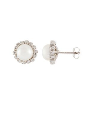 Masako - 6.5-7MM Freshwater Pearl, Diamond and 14K Yellow Gold Halo Stud Earrings | Saks Fifth Avenue OFF 5TH