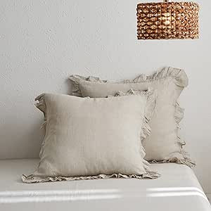 Simple&Opulence 100% Linen Stone Washed Euro Sham with Ruffle 26x26 Inch Pillow Cover Set of 2, H... | Amazon (US)