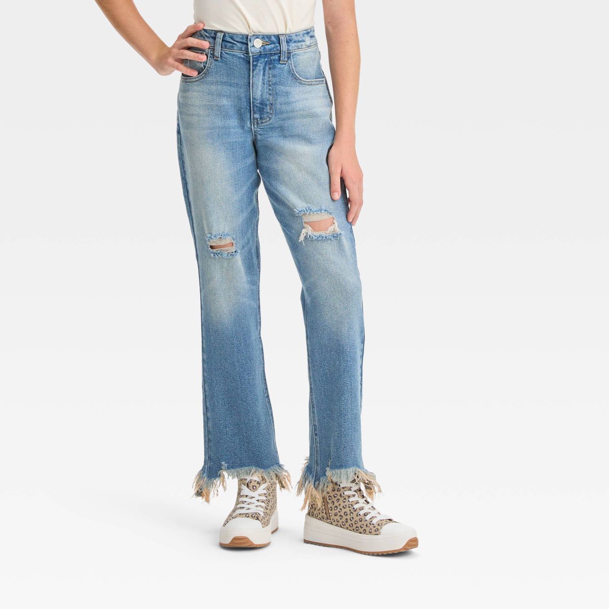 Girls' Destructed High-Rise Slim Straight Jeans - art class™ | Target