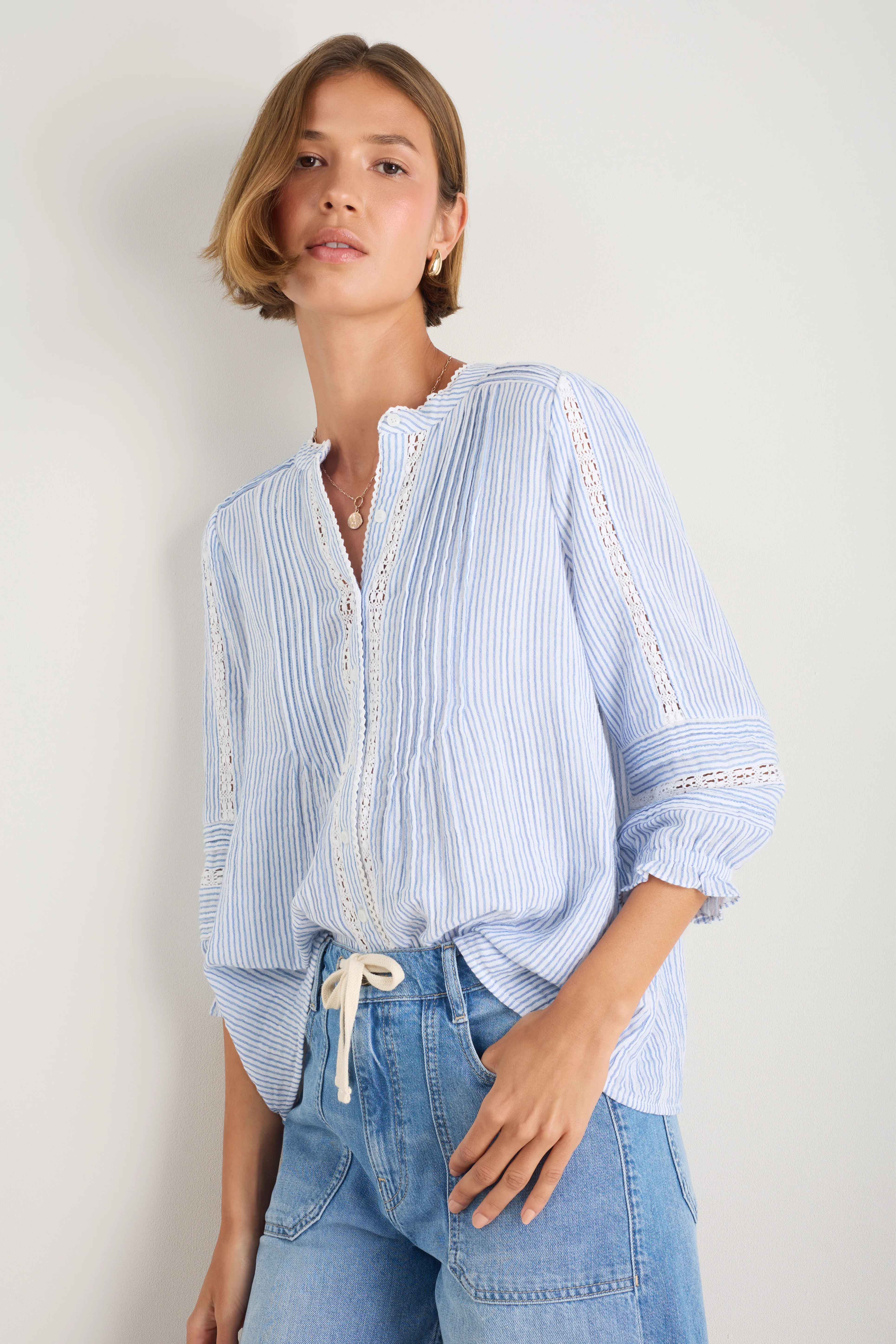 Kiki Blouse - Sky Blue/White Stripe | WYSE London