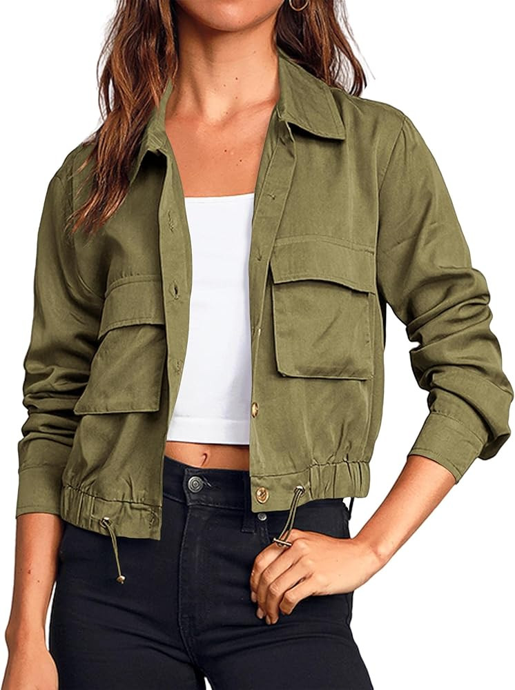 Onedreamer Women's Military Safari Cropped Jackets Button Down Lightweight Oversized Utility Anor... | Amazon (US)