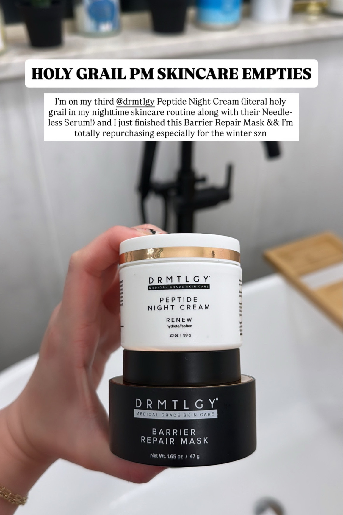 Everything from Drmtlgy is on sale for 30% off right now!! These two are part of my nighttime skincare routine and current skincare empties that I totally swear by!! I’m on my third @drmtlgy Peptide Night Cream (literal holy grail in my nighttime skincare routine along with their Needle-less Serum!) and I just finished this Barrier Repair Mask && I’m totally repurchasing especially for the winter season. If you want glowing skin, you need these in your life! 

#LTKFindsUnder50 #LTKselfcare #LTKBeauty