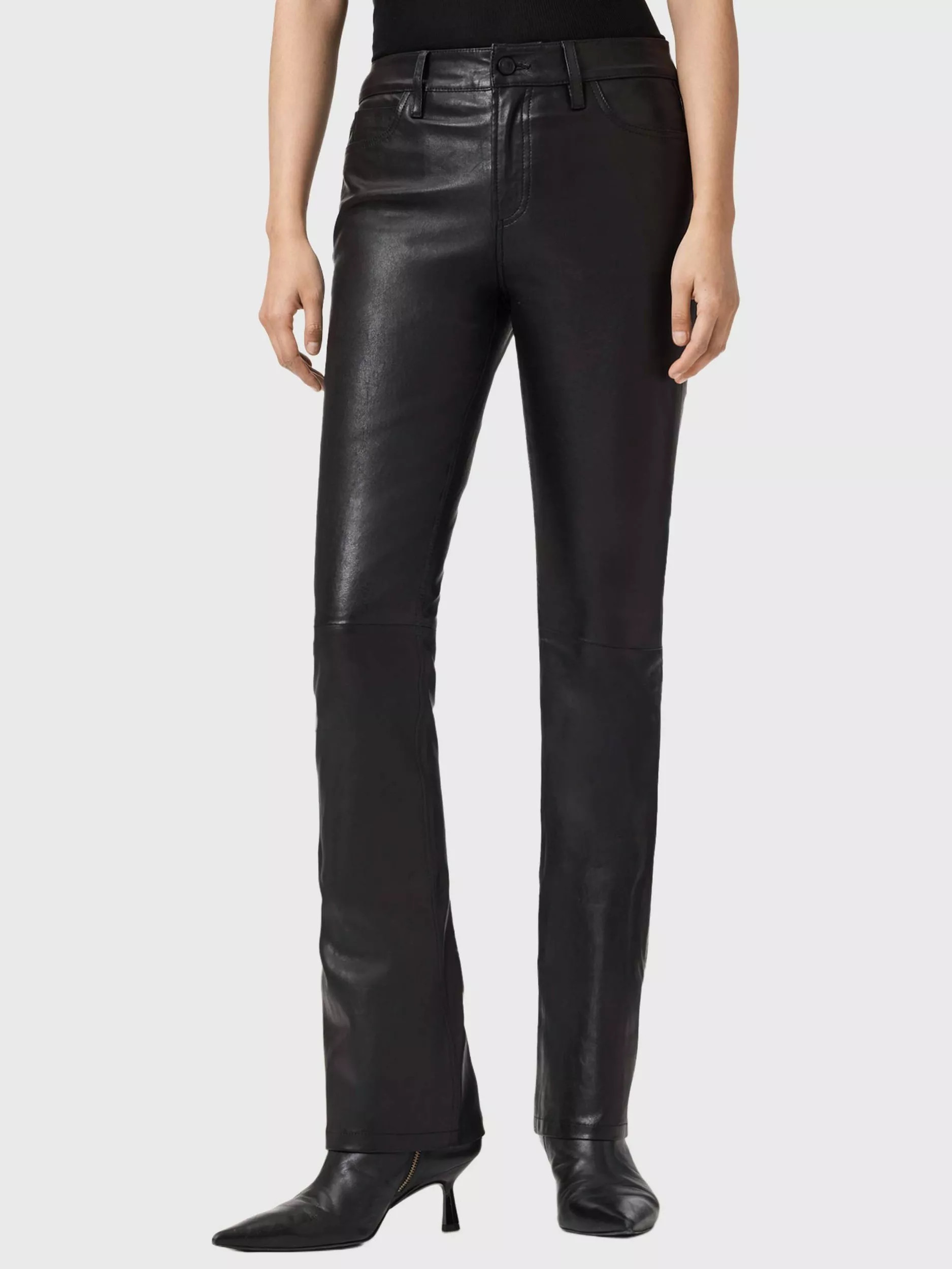 AllSaints Haldan Pure Leather Bootcut Trousers, Black | John Lewis (UK)