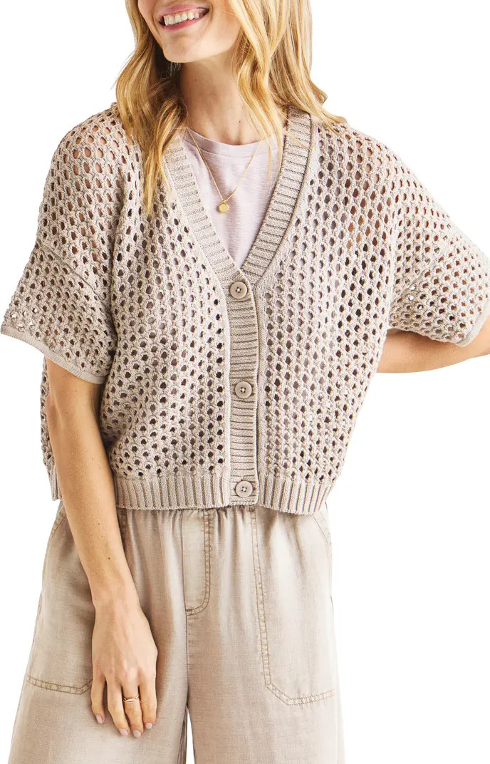 Nova Short Sleeve Cotton Pointelle Cardigan | Nordstrom