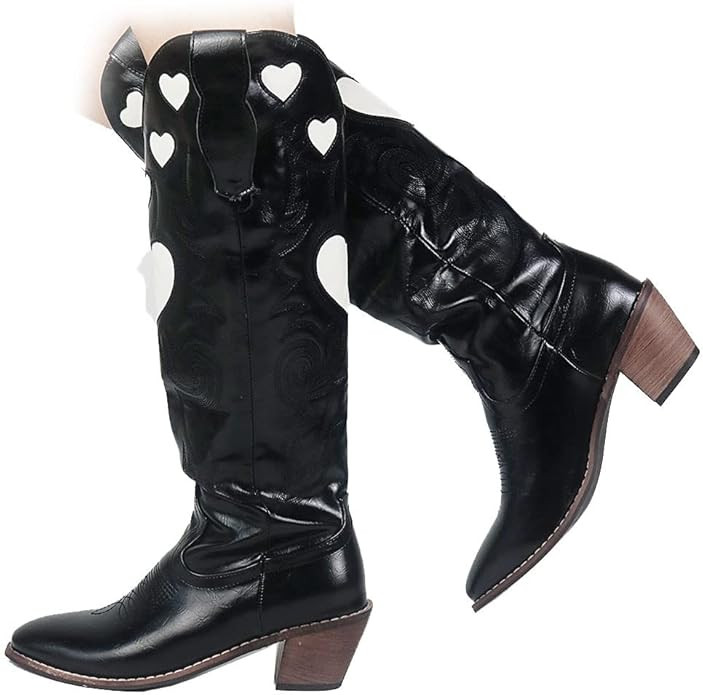 Womens Mid Calf Boots Chunky Heel Cute Heart Cowgirl Cowboy Colorful Western Cosplay Party Boots | Amazon (US)