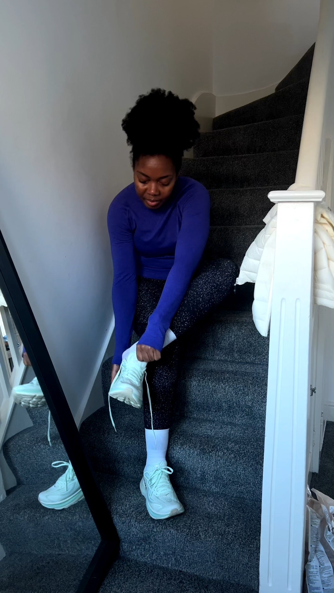 Running outfit, gym outfit, long sleeve, leggings, print leggings, crew socks, white socks, hoka, running shoes, everyday running shoes, cushioned running shoes, winter running outfit, autumn running outfit, running outfit ideas, foam roller, running recovery sports bra, purple, blue

#LTKuk #LTKfitness #LTKwinter