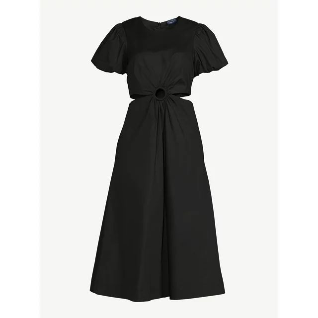 Scoop Women's Cut Out Midi Dress with Puff Sleeves, Sizes XS-XXL | Walmart (US)