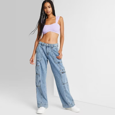 Women's High-Rise Cargo Baggy Jeans - Wild Fable™ Medium Wash | Target