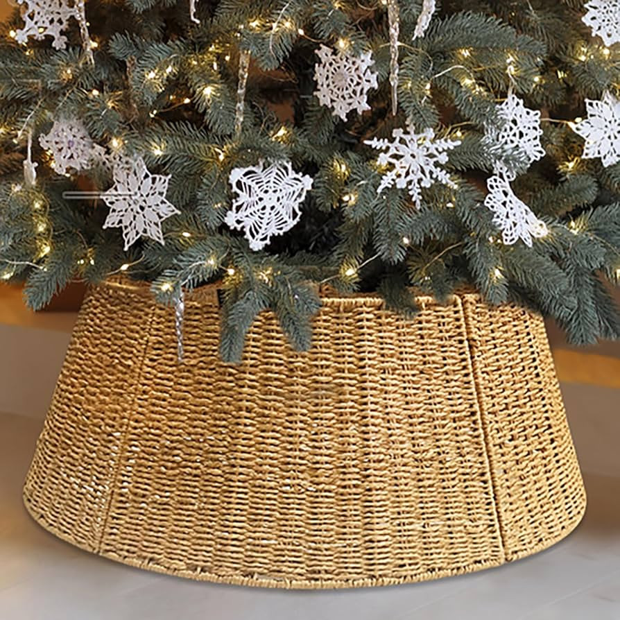 Rattan Christmas Tree Collar,26" Rustic Christmas Tree Ring,Tree Skirt,Handcrafted Natural Woven ... | Amazon (US)