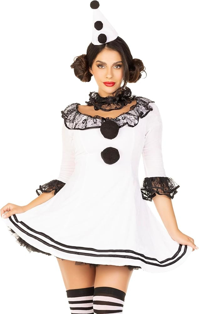 Leg Avenue womens 3 Pc Pierrot Clown Costume With Velvet Dress, Ruffle Neck Piece, Hat | Amazon (US)