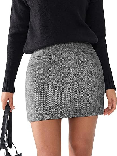 EXLURA Womens Tweed Bodycon Mini Skirt High Waist Side Zipper Fall Trendy Pencil Short Skirts Bus... | Amazon (US)