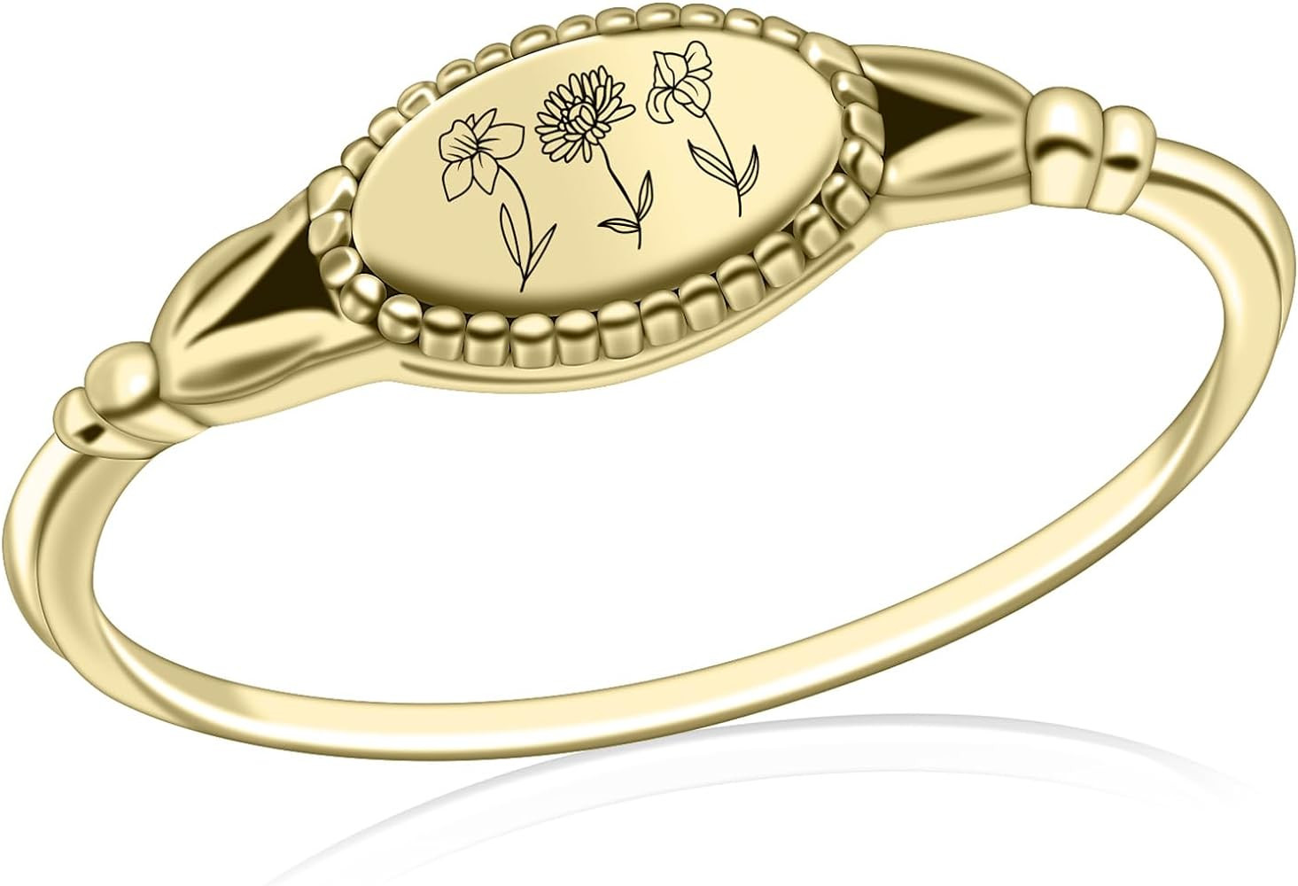 Birth Flower Ring for Women Personalized Birth Flower Signet Rings 925 Sterling Silver Vintage Ri... | Amazon (US)