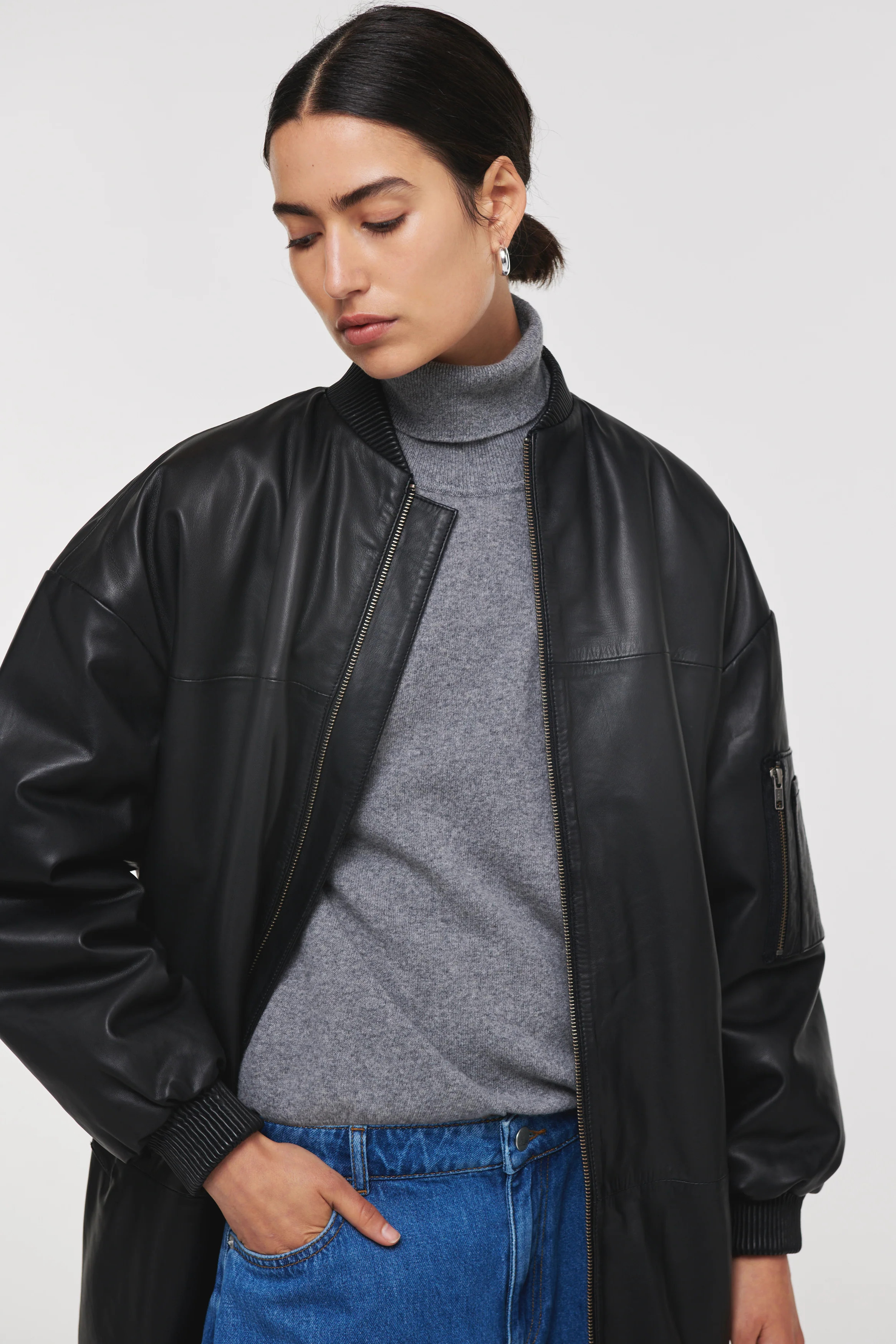 Kian | Black Longline Leather Jacket | ALIGNE | ALIGNE USA