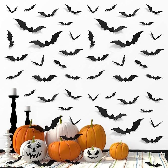 Halloween Bats Decorations, 108 Pcs 4 Sizes 3D Scary Bats Wall Decor Front Door Window Stickers D... | Amazon (US)