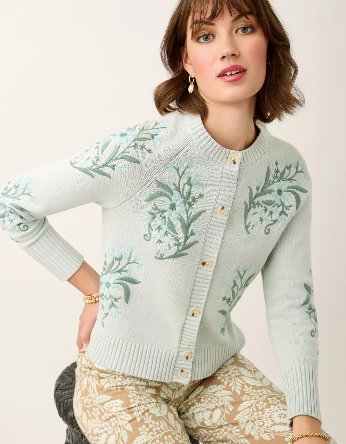 Marlena Embroidered Cardigan Seamist | Spartina 449