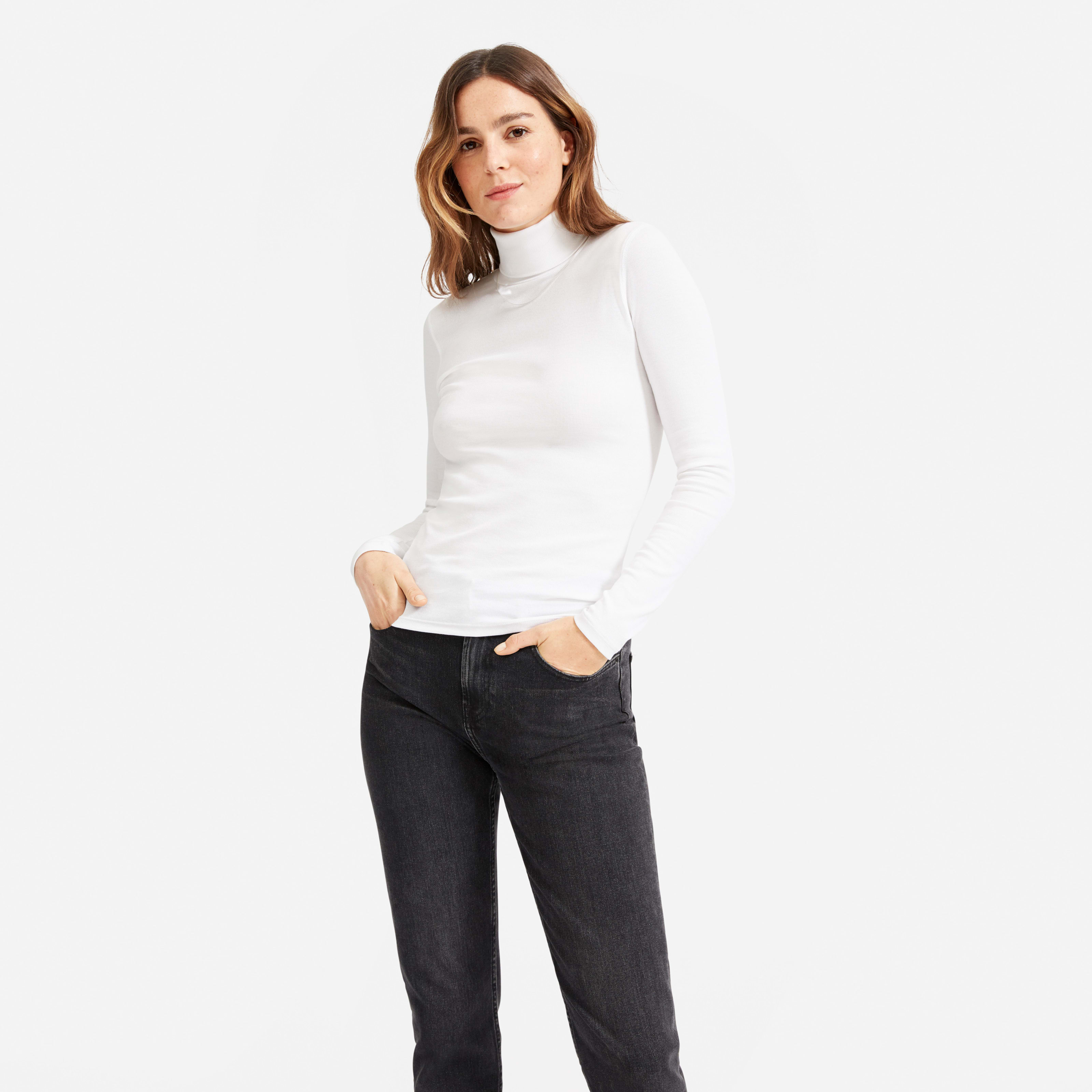 Women's Pima Micro-Rib Turtleneck Sweater by Everlane in White, Size S | Everlane