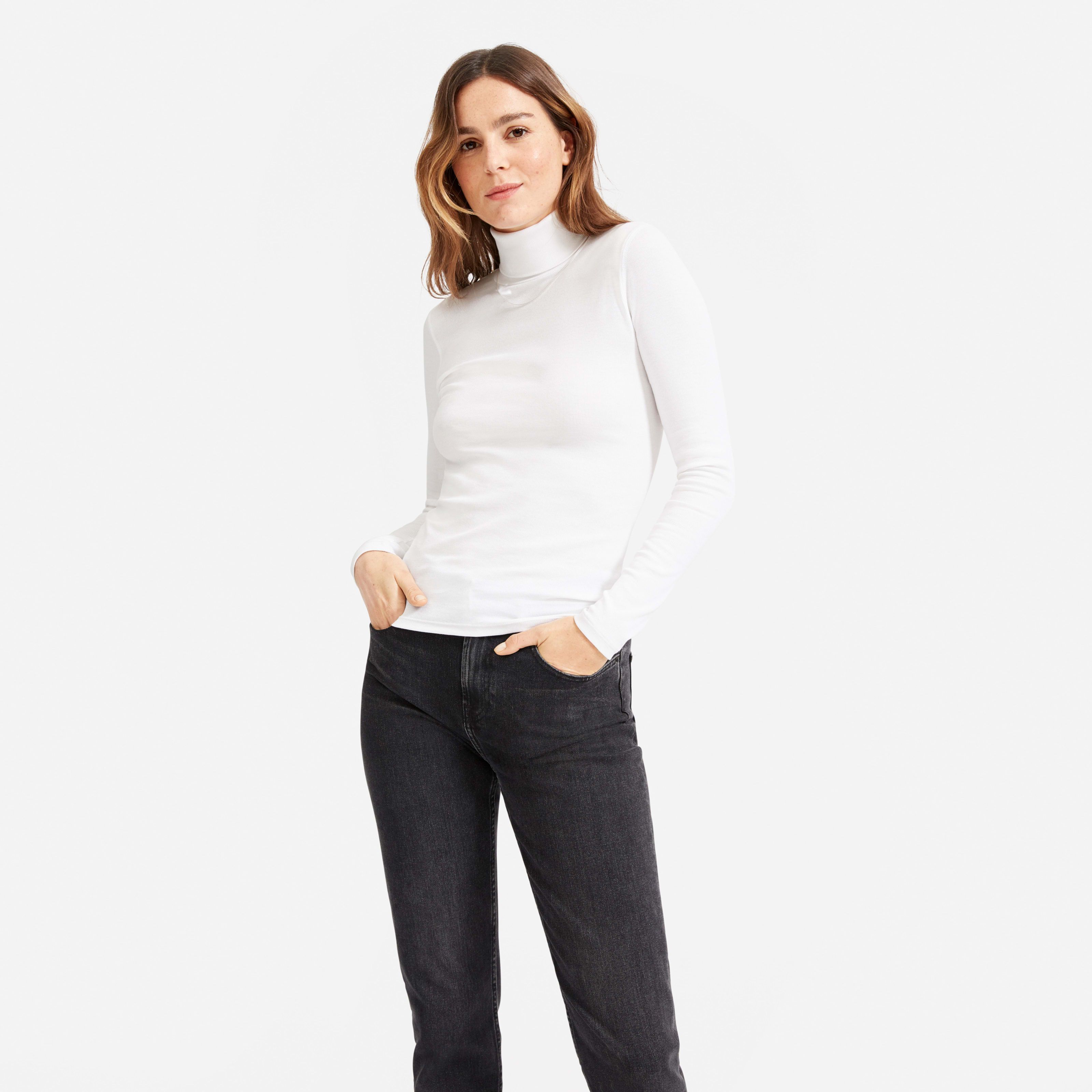 Women's Pima Micro Rib Turtleneck Sweater by Everlane in White, Size M | Everlane