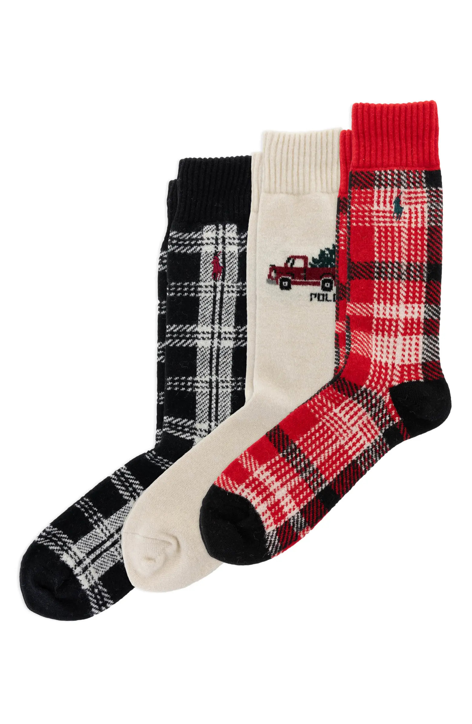 Truck & Plaid Assorted 3-Pack Wool Blend Crew Socks Gift Box | Nordstrom