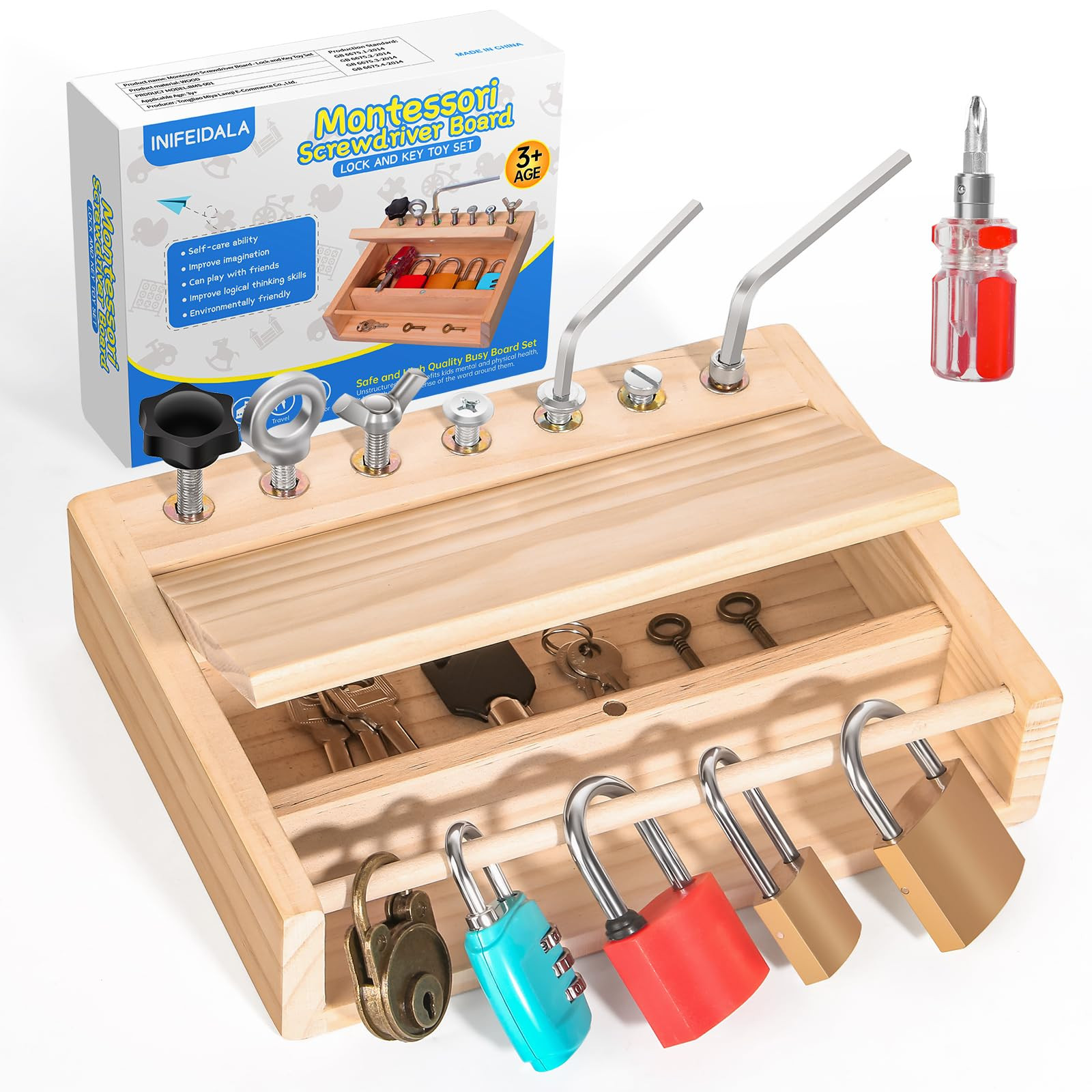 Montessori - Juego de tablero de destornillador con cerradura y llave, juguetes Montessori para n... | Amazon (US)