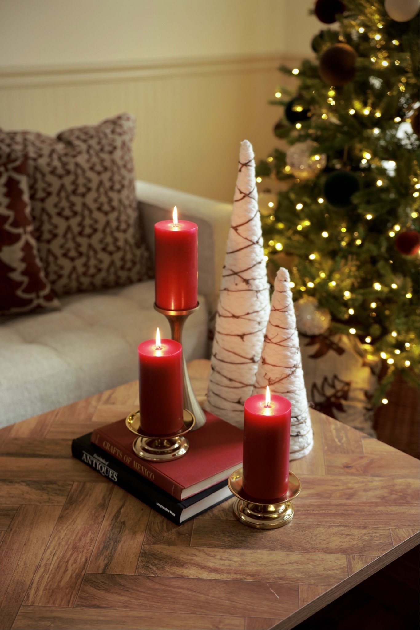 Coffee table styling for holidays! 
I kept it simple with 2 yarn Christmas tree figurines, and some pillar candles around the coffee table books. The books are actually thrifted and go perfectly with the color scheme going on here. 

The throw pillow covers are block-prints from India which unfortunately are not available here in the US but I’ve tried to find something similar and linked here.

Christmas Inspo
Christmas Styling
Home Hack
Reel Inspo
Gift Guide
Shelf Styling
Amazon Find
Amazon Must Have
Modern Home
Luxury Home Styling

#LTKSeasonal #LTKHoliday #LTKGiftGuide