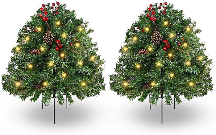 2 Pack Lighted Artificial Christmas Urn Filler 23 Inch, Battery Operated Pre-lit Mini Xmas Trees,... | Amazon (US)