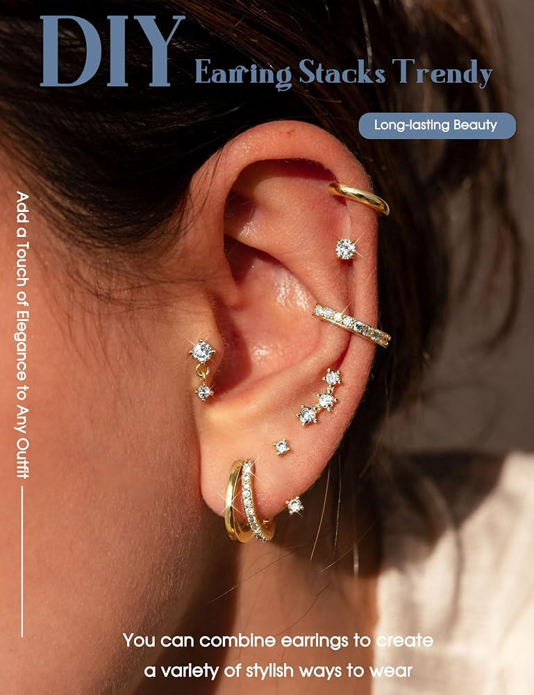 BESTEEL 7Pairs Hypoallergenic Gold Earrings for Women Trendy Small Stud Huggie Hoop Earing Stacks... | Amazon (US)