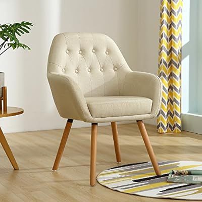 LSSBOUGHT Contemporary Stylish Button-Tufted Upholstered Accent Chair with Solid Wood Legs (Beige... | Amazon (US)