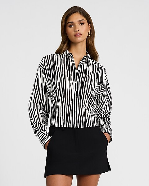 Striped Cropped Boyfriend Shirt | Express
