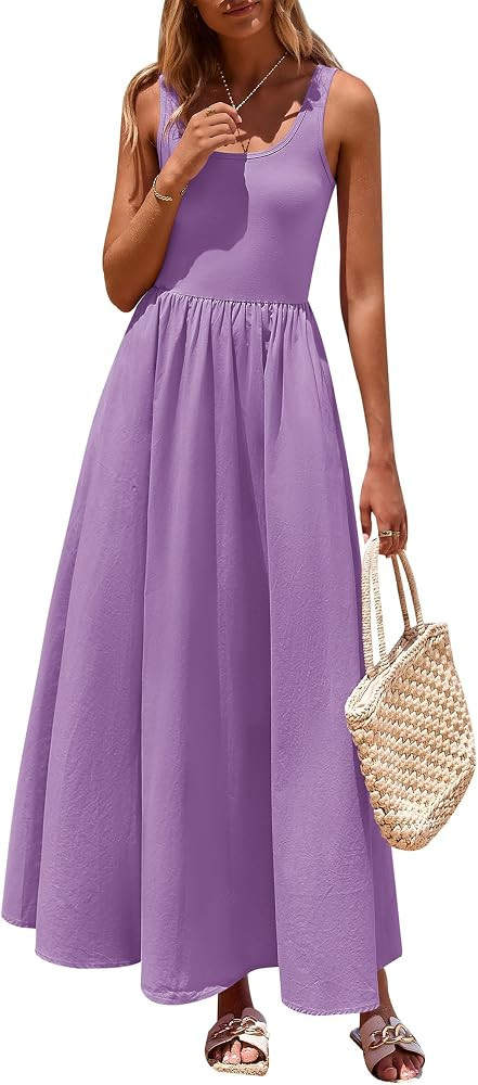 PRETTYGARDEN Womens Summer Casual Scoop Neck Sleeveless Long Dresses Tank Top Patchwork Aline Swi... | Amazon (US)