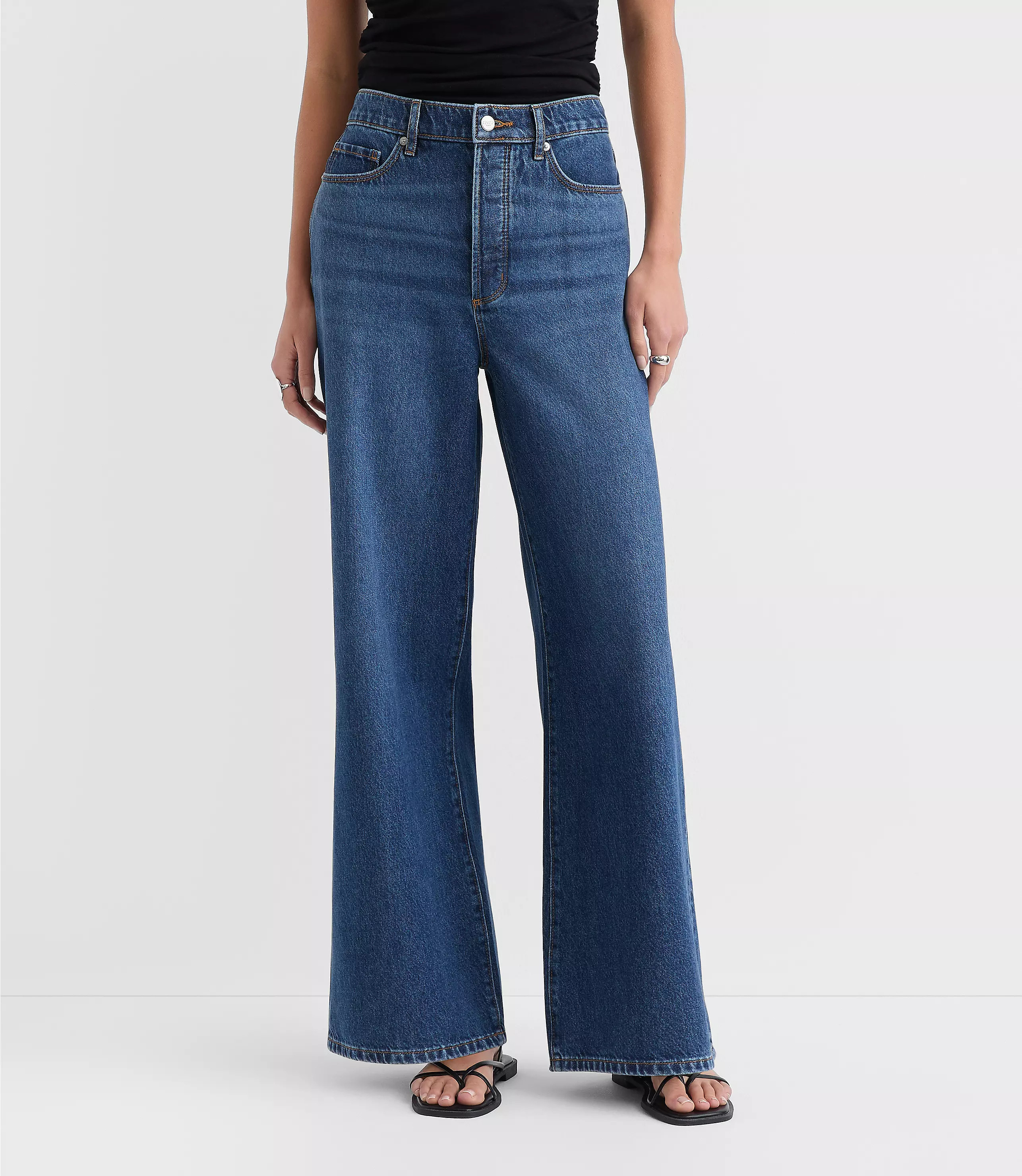 Rivete Curvy High Rise Relaxed Wide Leg Jeans in Mid Wash | LOFT