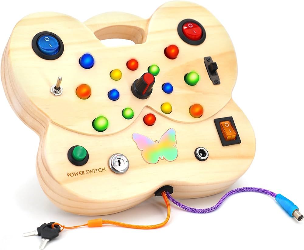Montessori Toddler Busy Board Wooden LED Busy Board with 15 LED Light Switch Butterfly Busy Board... | Amazon (US)