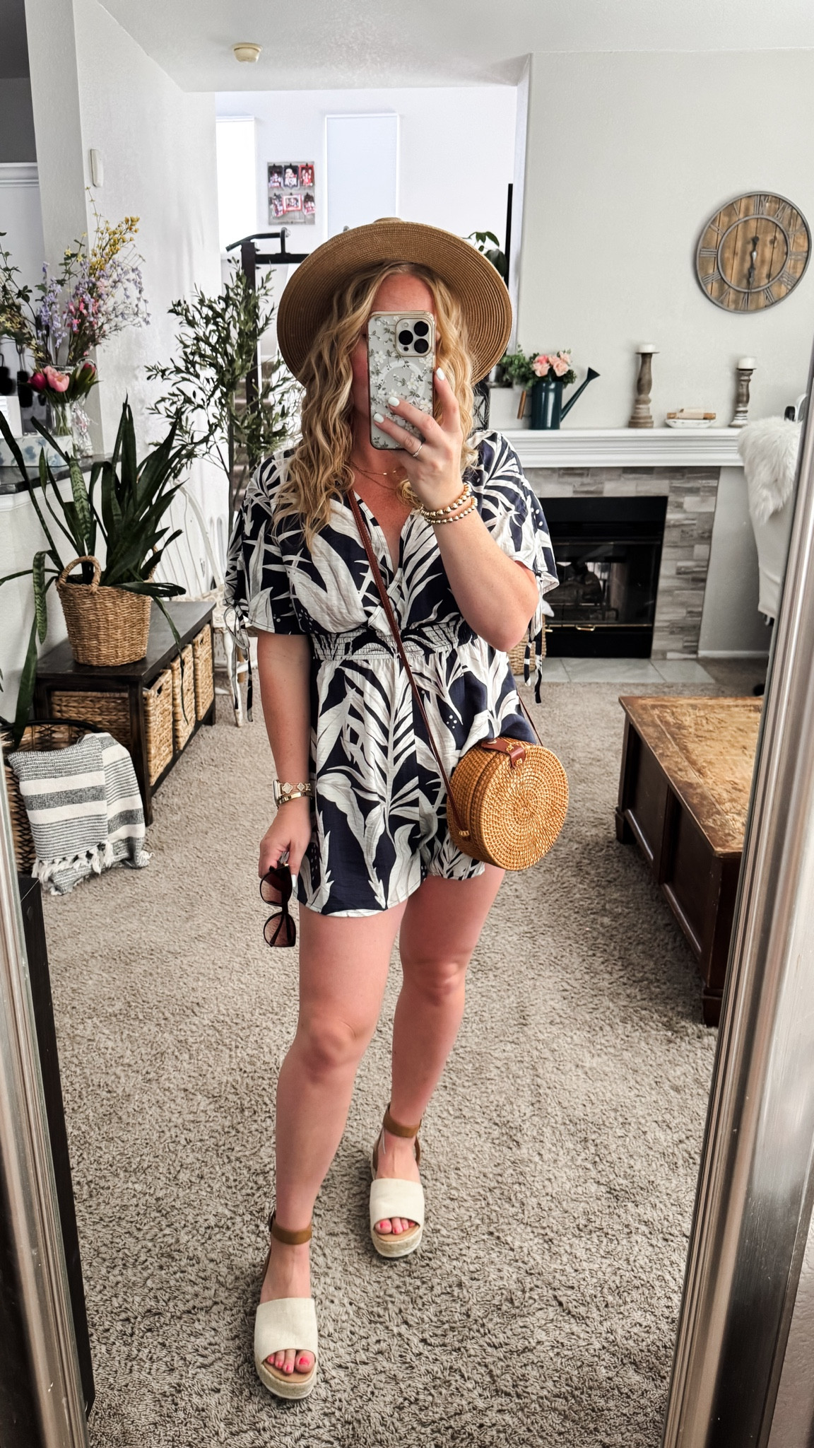 Vacation outfit from Cupshe — navy and white romper with a round rattan purse, sun hat, and platform sandals 







vacation outfits, tropical outfits, beach outfits, beach clothes, resort wear 2026, summer outfits, beach vacation outfit, 

#LTKSwim #LTKPetite #LTKTravel