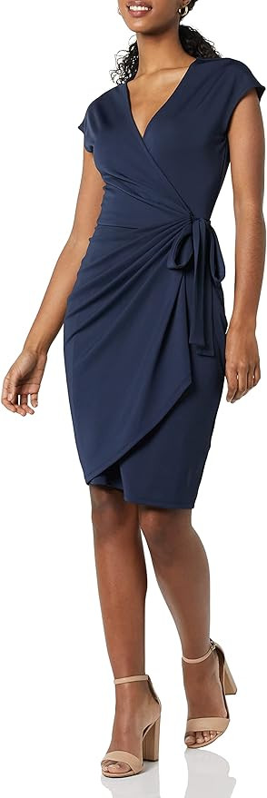 Amazon Essentials Women's Classic Cap Sleeve Wrap Dress (Available in Plus Size) | Amazon (US)