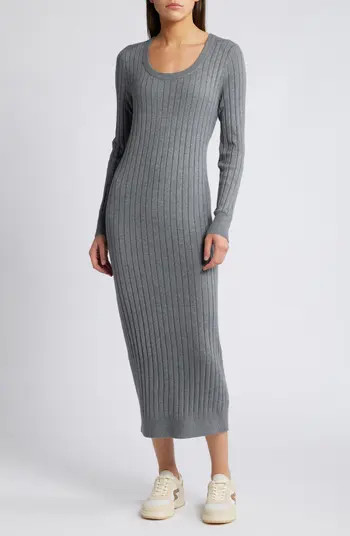 Scoop Neck Long Sleeves Rib Sweater Dress | Nordstrom