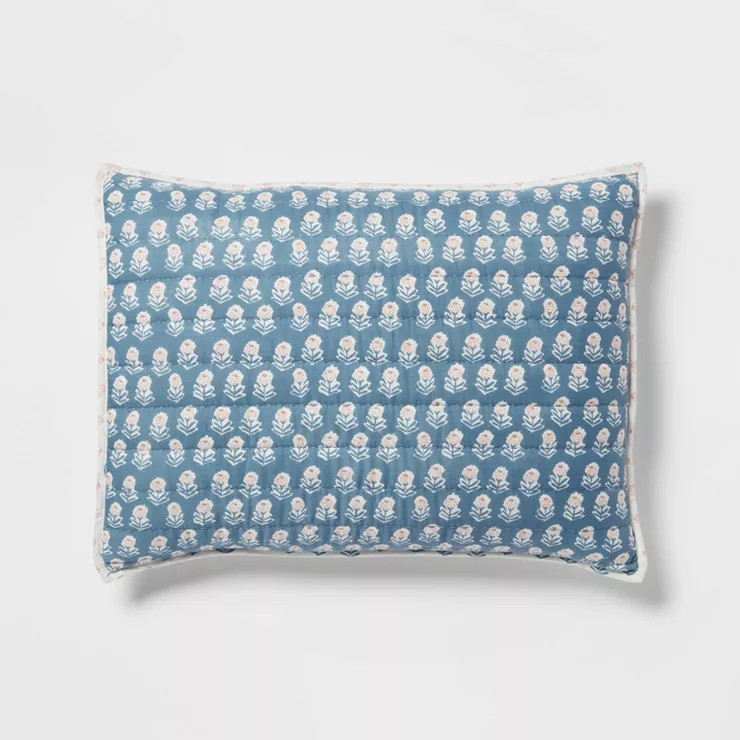 Printed Wood Block Voile Reversible Quilt Sham Blue - Threshold™ | Target