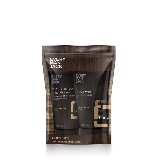 Every Man Jack Men's Sandalwood Body Trial & Travel Pouch Set - Body Wash, 2-in-1 Shampoo + Condi... | Target