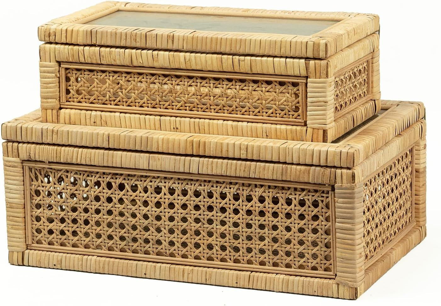 Rattan Display Box for Home Decor with Lid - Rectangular Coastal Bohemian Style Stackable Decorat... | Amazon (US)