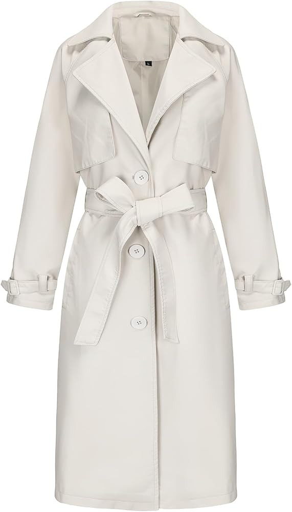 ebossy Women's Faux Leather Long PU Jacket Button Down Windproof Oversized Trench Coat with Belt | Amazon (US)