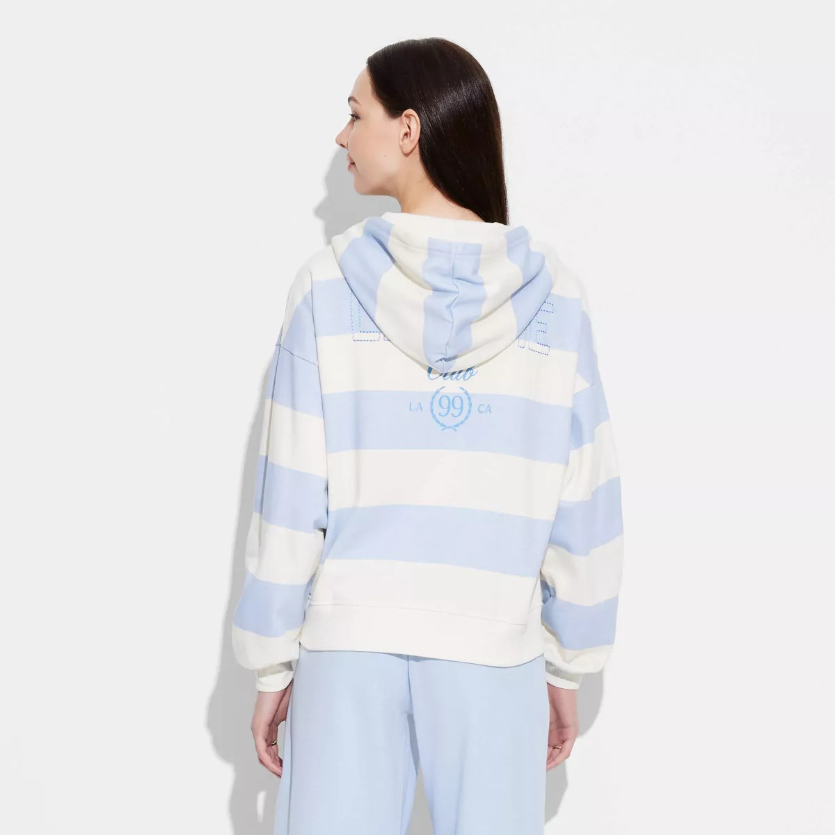 Women's Leisure Zip-Up Striped Graphic Hoodie Sweatshirt - Blue | Target
