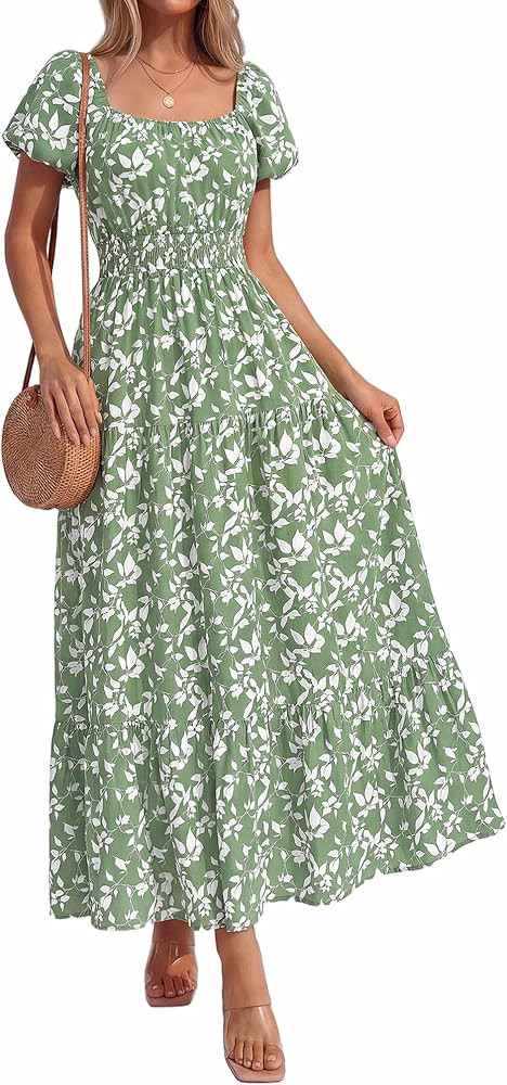 BTFBM Summer Dress for Women 2026 Spring Floral Short Sleeve Casual Flowy A-Line Smocked Tiered M... | Amazon (US)