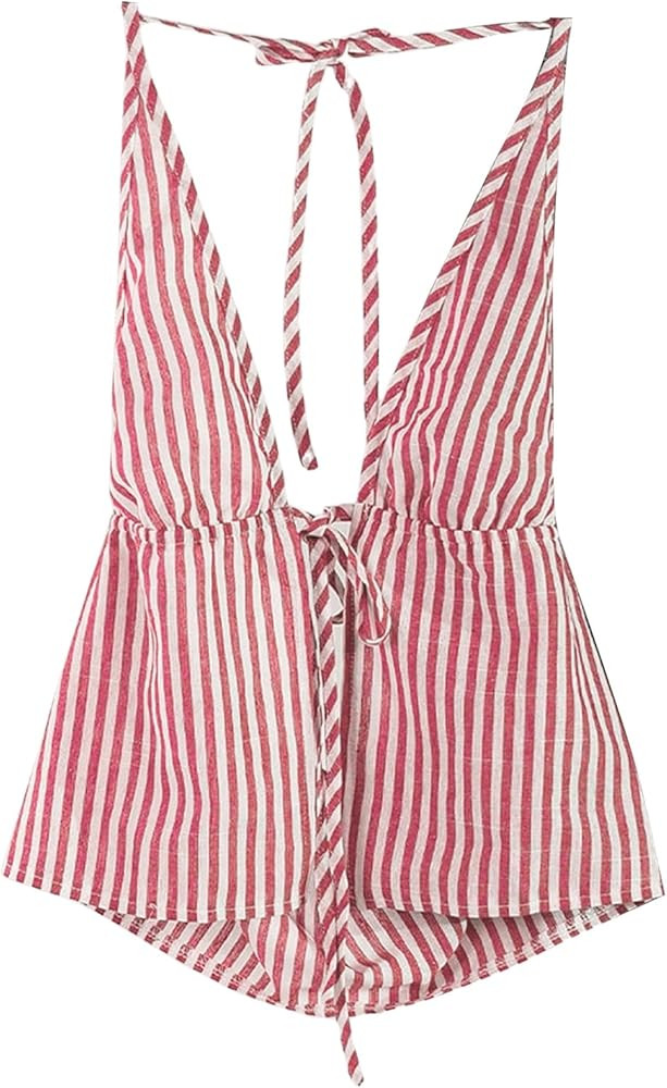SweatyRocks Women's Sexy Striped Tie Front Halter Tops Sleeveless Drawstring Summer Cami Tops | Amazon (US)