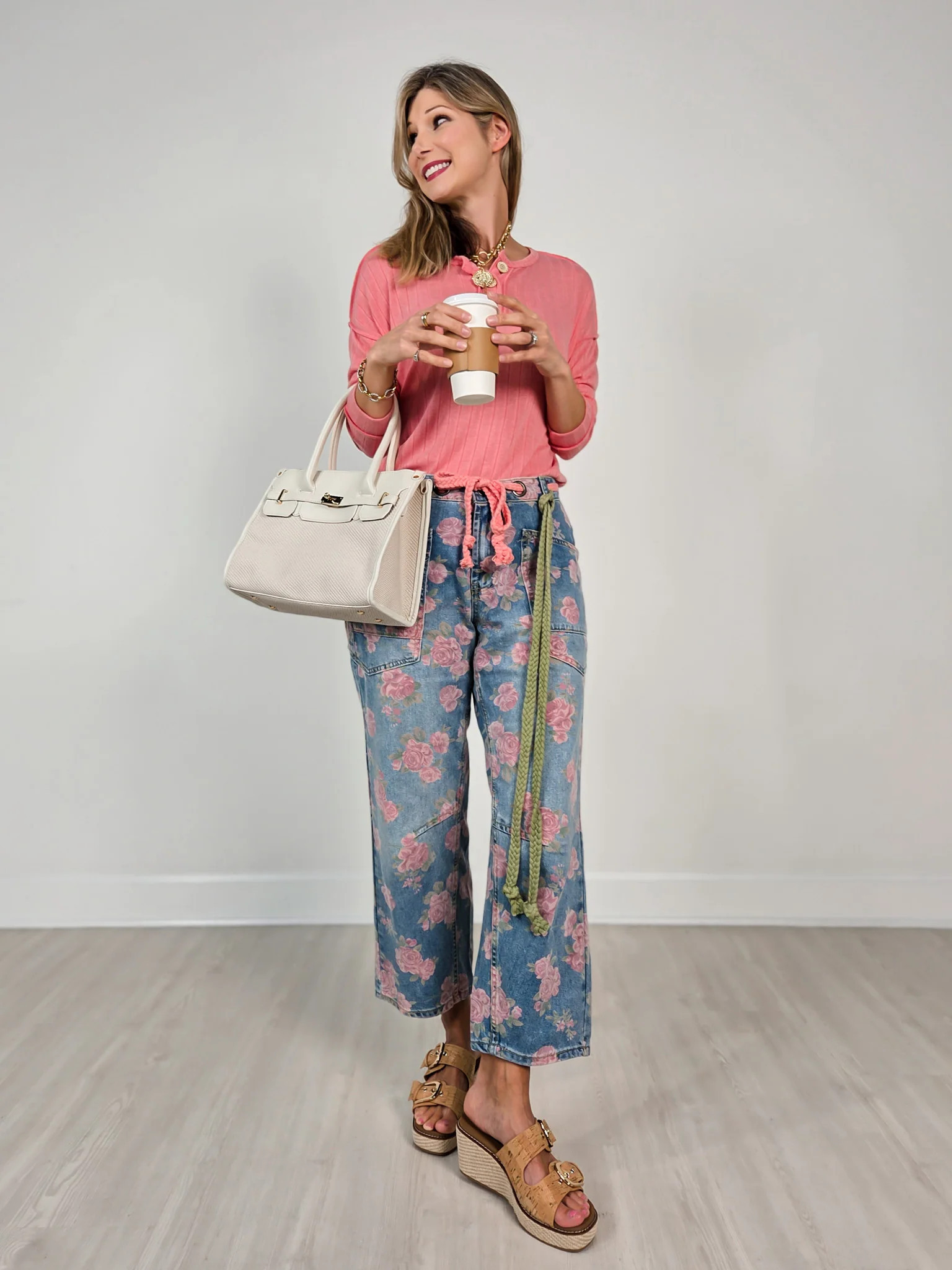 Washed Floral Print Barrel Jeans | Emma Lou's Boutique