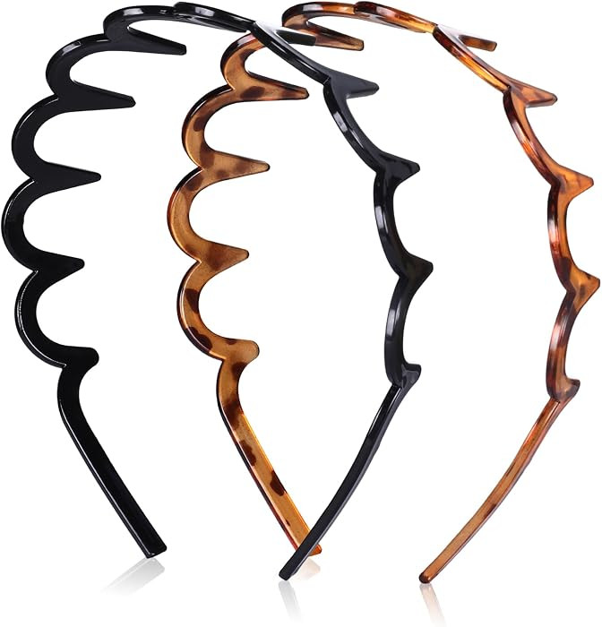 2 Pack Zig Zag Headbands for Women, Non-Slip Wavy Plastic Hair Comb Headbands with Teeth, U-Shape... | Amazon (US)
