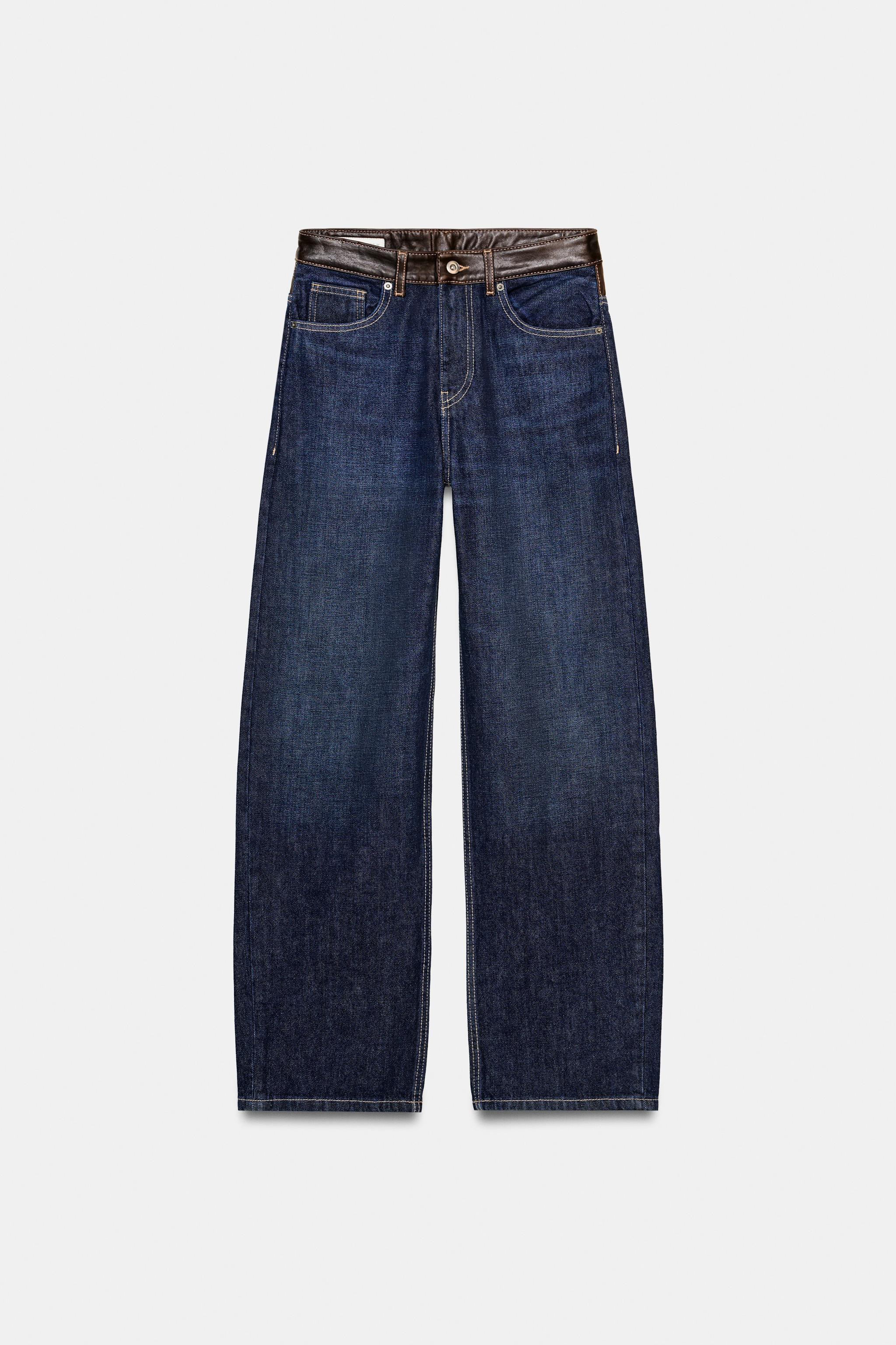 TRF HIGH WAIST STRAIGHT WIDE LEATHER JEANS | Zara US