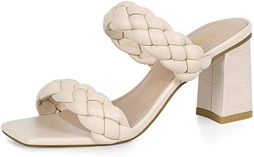 Athlefit Women's Braided Heeled Sandals Summer Square Open Toe Chunky Block Heels | Amazon (US)