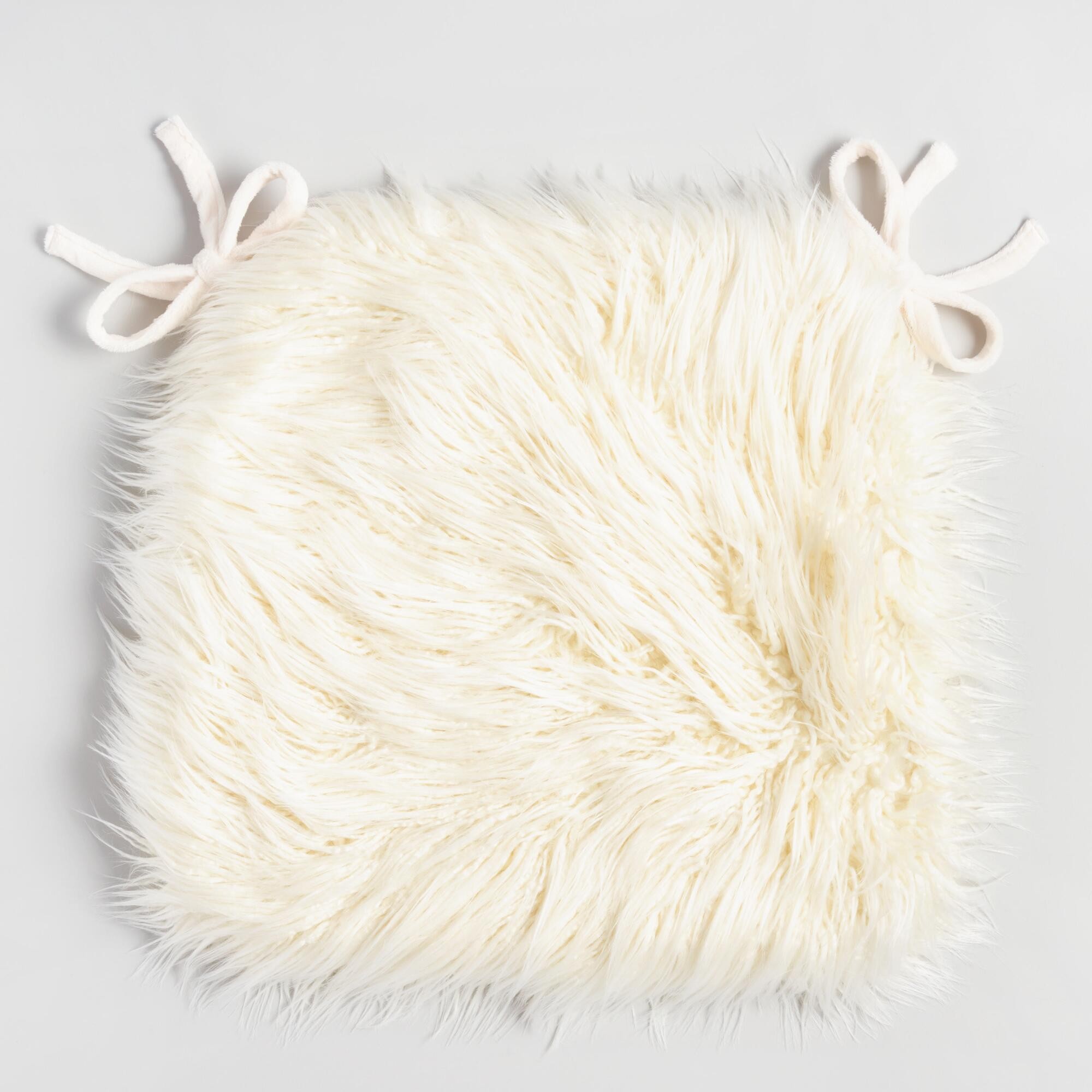 Ivory Mongolian Faux Fur Chair Cushion: White - Acrylic by World Market | World Market